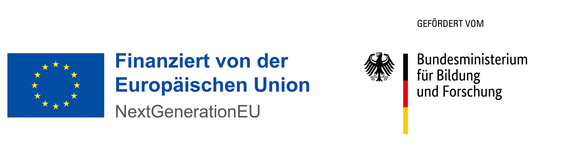Europaflagge und Bundesadler, daneben die Texte "Finanziert von der Europäischen Union" und "Gefördert vom Bundesministerium für Bildung und Forschung"